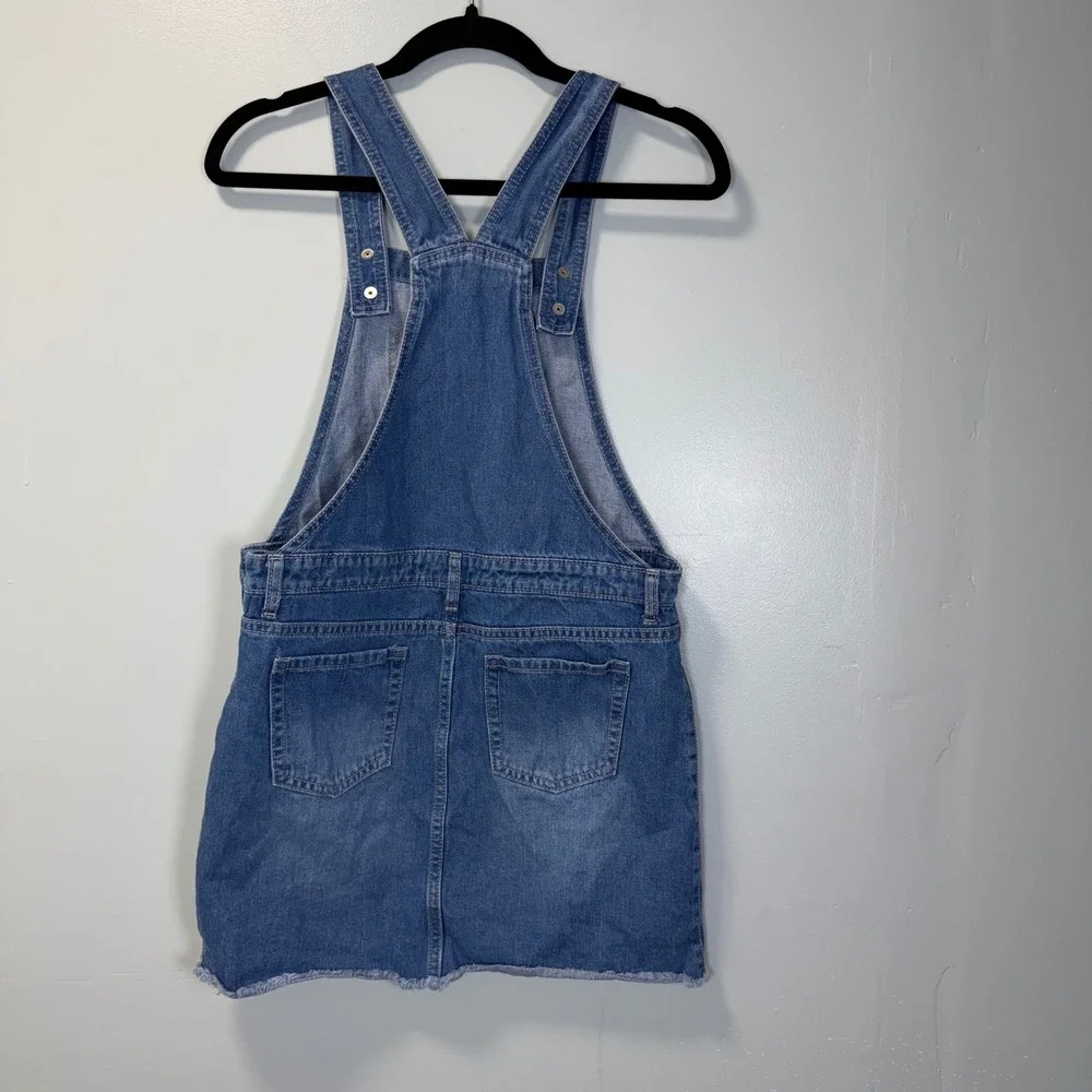 The Childrens Place Girls Denim Overall Dress Blue Distressed Raw‎ Hem Size 14